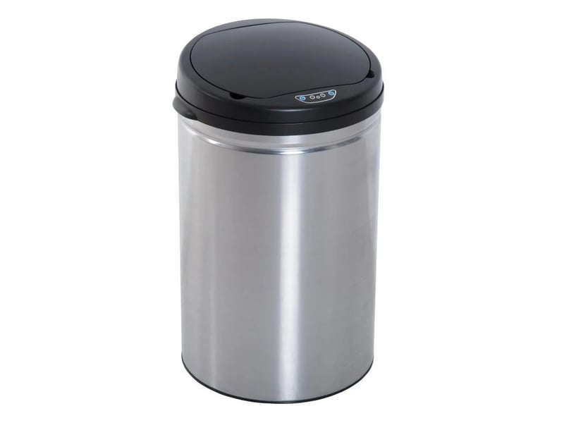 Poubelle à capteur infrarouge 30 l ronde en acier inoxydable noir, ouverture sans contact pour cuisine et salle de bain - Conforama A