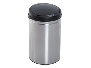 Poubelle à capteur infrarouge 30 l ronde en acier inoxydable noir, ouverture sans contact pour cuisine et salle de bain
