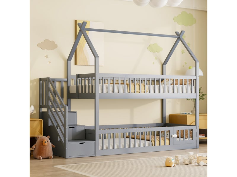  Lit superposé 90x200cm coloris gris pin lit enfant gris - Conforama D