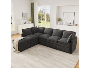Canapé modulable 344x127x91 cm avec fonction couchage et pouf mobile, gris