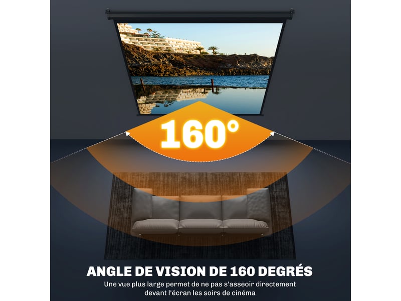  Écran de projection tv et home cinema de 99 pouces projecteur vidéo 1:1 4k hd, 178l x 178h cm  - Conforama E