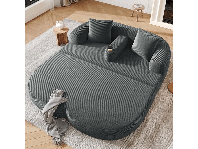 Canapé-lit convertible canapé au sol 2 places canapé modulable canapé compressé en velours côtelé avec accoudoir amovible, gris - Conforama C