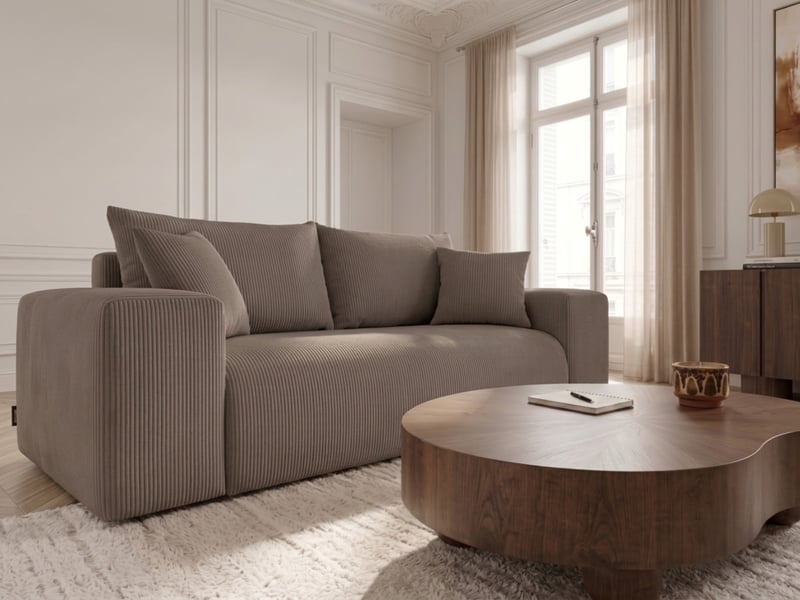 Bobochic canapé droit convertible ouverture express voltaire tissu velours côtelé marron 140x200 VOLTAIRE - Conforama D