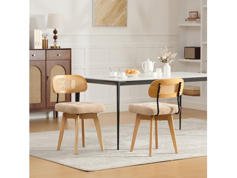Lot de 2 chaises de salle à manger pivotantes à 360° avec dossier en rotin tressé et assise en chenille kaki - Conforama B