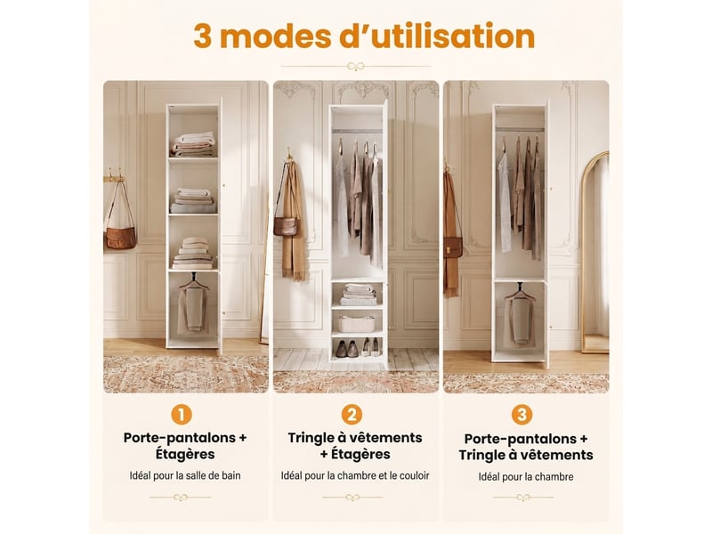  Armoire penderie 90x50x200 cm 4 portes avec tiroir chêne clair et gris  - Conforama D