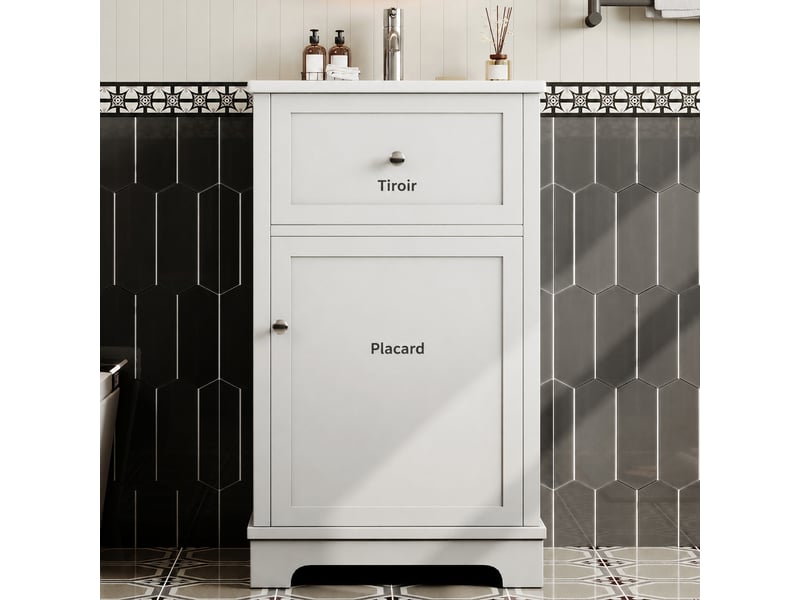  Meuble vasque blanc 51 cm en mdf laqué avec vasque en céramique intégrée  - Conforama B