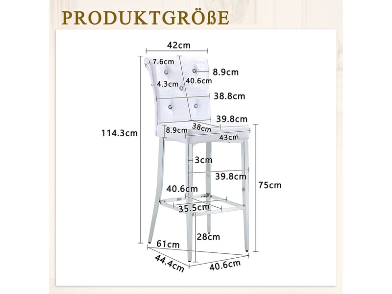  Tabourets de bar lot de 2 avec dossier haut capitonné et repose-pieds - lpospi - pieds chromés, pvc blanc  - Conforama D