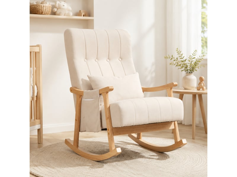  Fauteuil à bascule avec coussin lombaire et poches latérales, polyester beige  - Conforama C