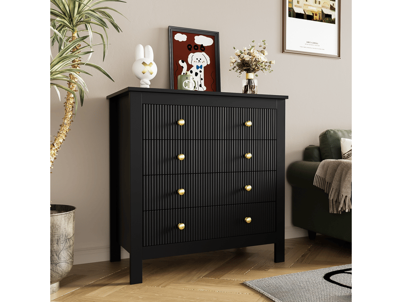 Buffet avec portes d'armoire spéciales et poignées dorées, buffetmeuble à tiroirs noir - Conforama B