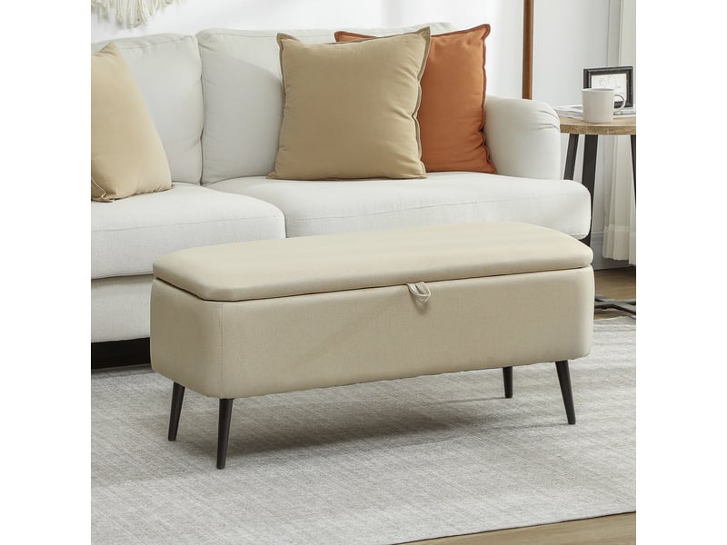 Banc banquette coffre de rangement 2 en 1 en tissu avec pieds en acier noir beige 102 x 40 x 39,5 cm - Conforama D