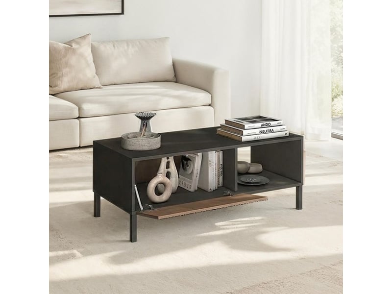  Table basse gris lave et aspect bois relief effet tasseaux pieds métal - ticoria TICORIA - Conforama D