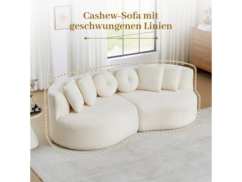  Canapé modulaire 2 éléments forme arrondie avec 6 coussins - lpospi - dossier continu chenille beige  - Conforama E