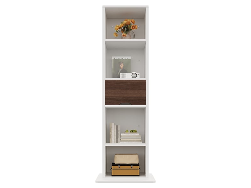 Armoire miroir modèle rotatif 45x45x168 cm, blanc, étagères ouvertes, tiroir, rangement pratique - Conforama B