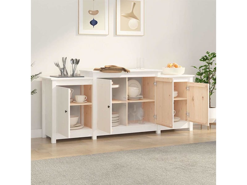  Buffet salon, buffet de rangement blanc 164x37x68 cm bois massif de pin  - Conforama C