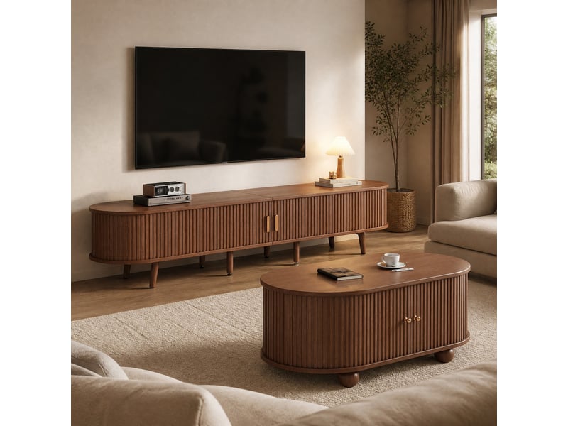  Ensemble meuble tv et table basse – noyer – mdf – 2 pièces  - Conforama C