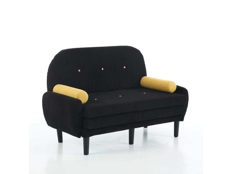 Canapé 2 places, canapé de salon, en velours côtelé, noir, dossier inclinable, mobilier pour espace de vie, pour salon - Conforama B