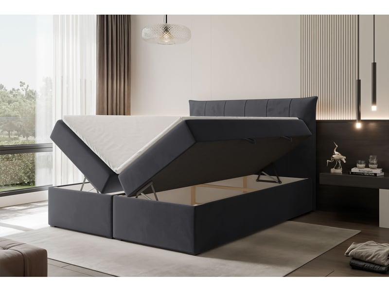  Lit coffre chester - 140x200 cm - avec matelas et surmatelas - velours doux - gris foncé CHESTER - Conforama C