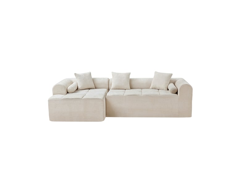  Canapé d’angle beige en chenille 4 places 263 cm - assise ergonomique et poche latérale  - Conforama A