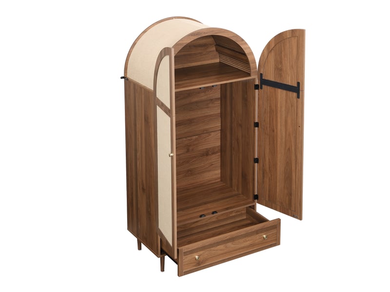  Armoire 1 porte tcqpz 79 x 50 x 175 cm avec tiroir et penderie mdf coloris bois  - Conforama A