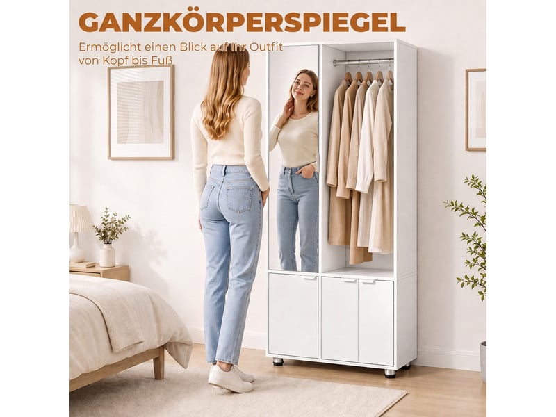  Armoire penderie avec miroir et étagères blanc 80 x 30 x 169 cm  - Conforama E