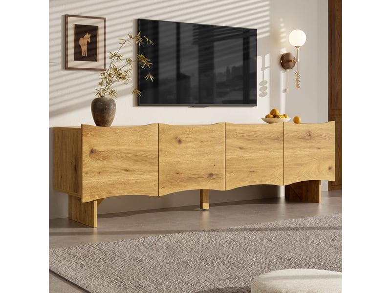  Meuble tv 160cm, design moderne avec motif vagues et rangement 4 portes meuble tv avec rangement  - Conforama B