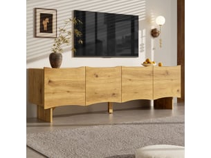 Meuble tv 160cm, design moderne avec motif vagues et rangement 4 portes meuble tv avec rangement