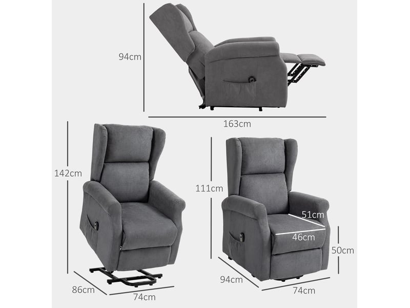  Fauteuil releveur électrique avec fonction inclinable, poche latérale et télécommande en bois gris foncé  - Conforama C