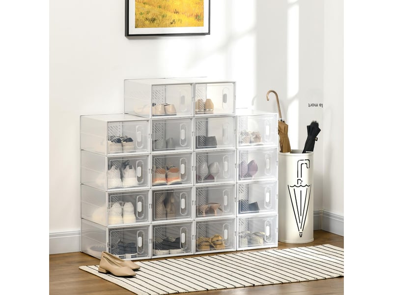  Lot de 18 boîtes à chaussures modulables en plastique avec portes 25x35x19 cm  - Conforama B