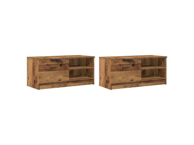  Lot de 2 meuble tv bas salon vieux bois 80x35x36,5 cm bois d'ingénierie  - Conforama D