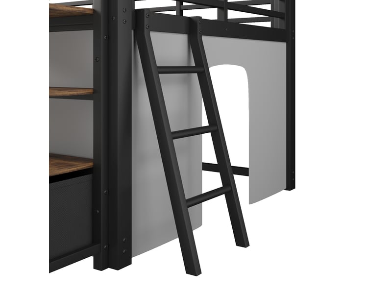 Lit mezzanine enfant avec bureau intégré, rangements et étagères, métal noir, couchage 140 x 200 cm - Conforama W