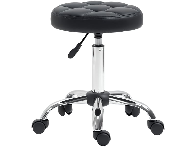  Tabouret pivotant à roulettes réglable en hauteur 48-63 cm tabouret de travail en cuir pu pour coiffure cosmétique dentiste diamètre ø35,5 cm noir  - Conforama A
