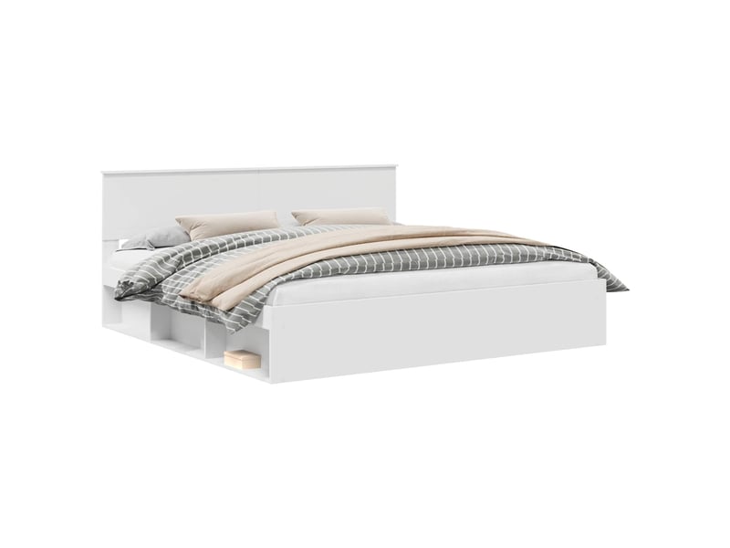  Lit double- lit adulte -  cadre de lit avec tête de lit blanc 200 x 200 cm pin massif  - Conforama A
