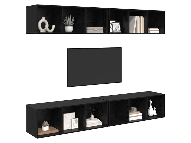  Ensemble meuble tv - banc tv - meuble de rangement 4 pcs chêne noir bois d'ingénierie  - Conforama C