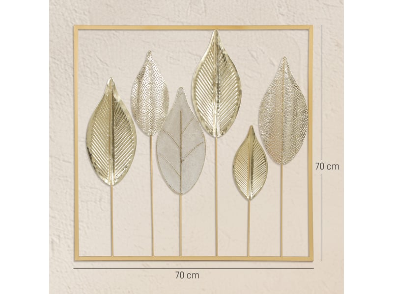  Décoration murale en métal moderne, sculpture murale en métal en forme de feuille, doré, 70 x 70 cm  - Conforama C