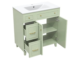 Meuble vasque salle de bain sur pied 81,7 cm avec rangement, vasque céramique et finition laquée
