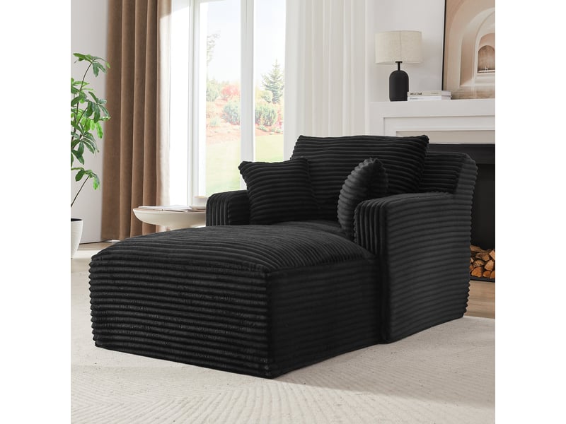 Méridienne noir en velours côtelé - canapé lounge confortable sans montage pour salon moderne - Conforama R