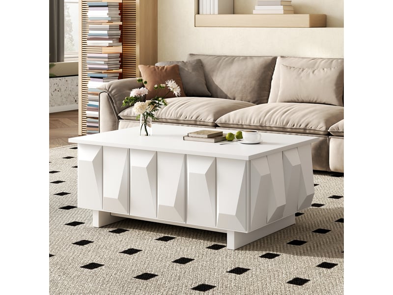  Table basse avec 3 portes 95x67x39,5 cm blanche en panneau de particules  - Conforama B