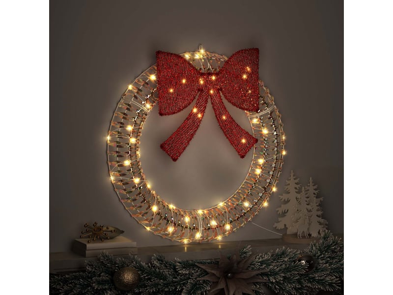 Couronne de noël, décoration de noël blanc chaud 75 x 75 x 8 cm pet 60 led cf61766 - Conforama C