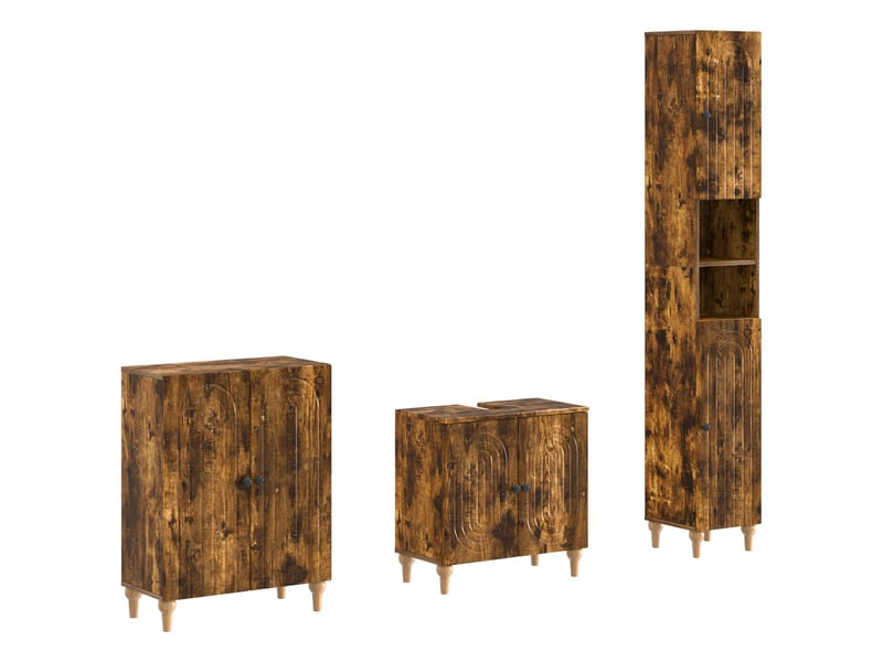  Ensemble de meuble de salle de bain 3 pièces alkmaar chêne fumé cf63294  - Conforama A