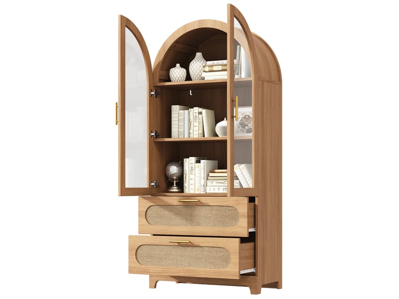 Vitrine rétro 175x80x40 cm effet chêne avec 2 tiroirs et étagères réglables - Conforama D