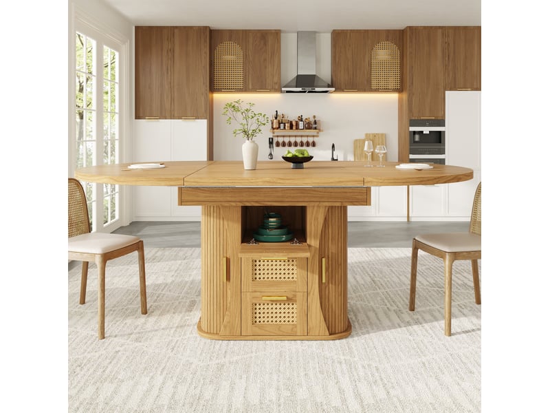 Table extensible avec tiroirs de rangement en mdf et métal, finition bois naturel, pour salle à manger et cuisine - Conforama D