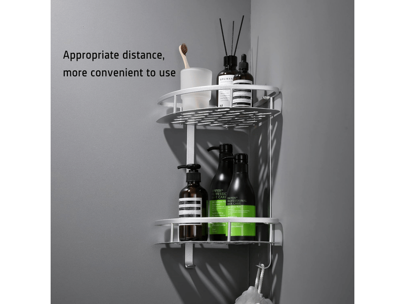  Étagère de douche sans perçage, étagère de salle de bain en aluminium, rangement de douche antirouille, étagère d'angle de salle de bain avec 2 croch  - Conforama E