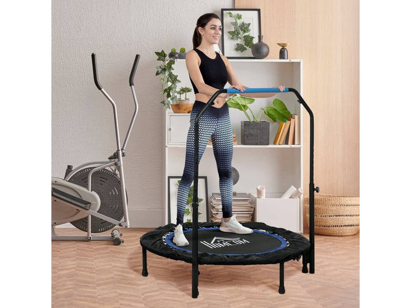  Trampoline de fitness gymnastique avec poignée réglable, pliable, 6 pieds, 28 ressorts ø 102 cm, noir bleu  - Conforama B