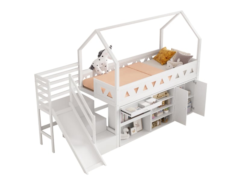  Lit mezzanine 90x200 cm coloris blanc bois massif lit enfant blanc - Conforama A