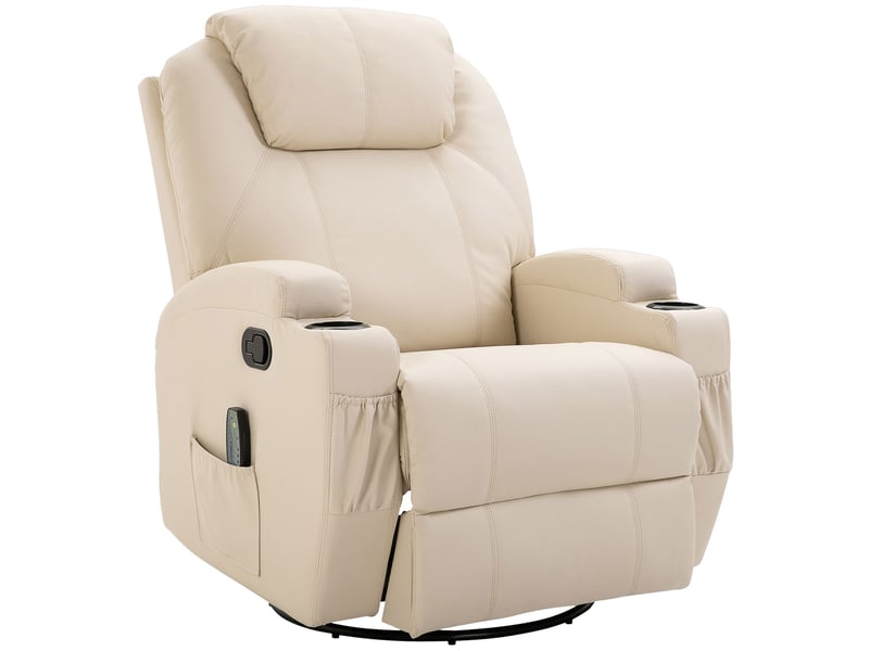  Fauteuil relax massant inclinable,84x92x109 cm,avec repose-pieds,similicuir,crème  - Conforama A