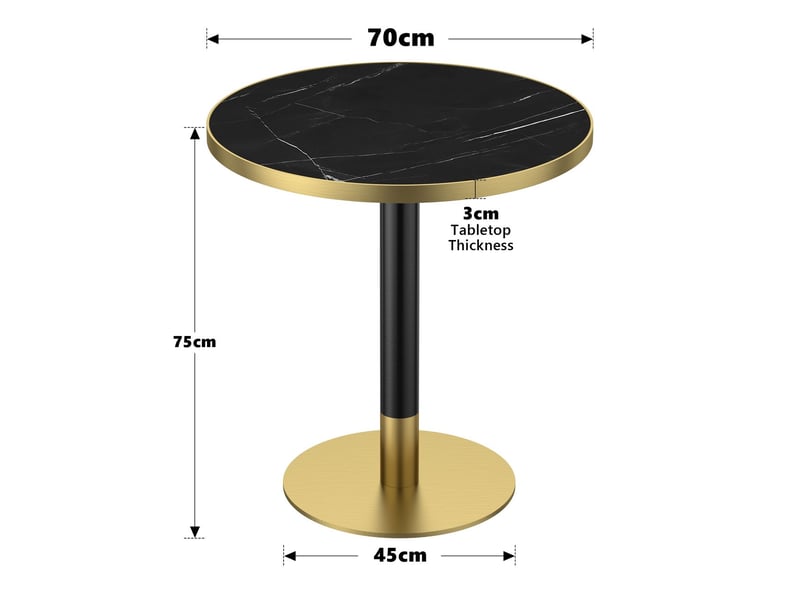 Table à manger 70 cm plateau effet marbre table de salle à manger design moderne plateau en pierre frittée résistant aux rayures et à l’abrasion surface hydrofuge pieds en acier inoxydable usage polyvalent - Conforama C