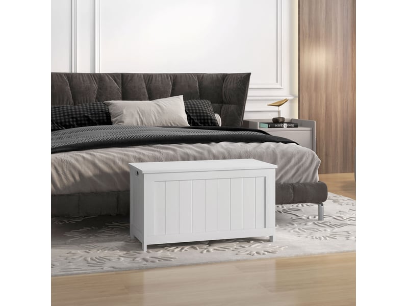  Coffre de rangement avec couvercle et poignées 81 x 40 x 46 cm blanc cravdom  - Conforama C