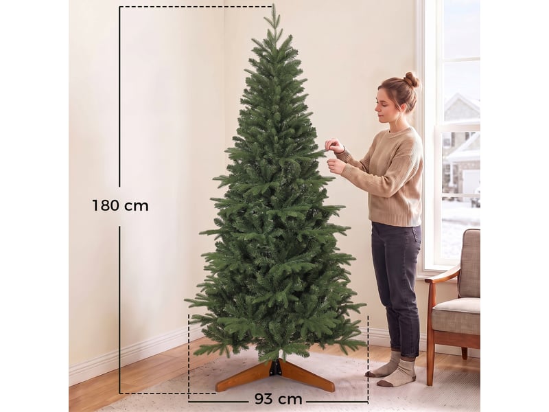 Sapin de noël artificiel 180 cm, arbre de noël, 1162 branches articulées en pe et pvc ignifuge, support en bois pliable - Conforama C