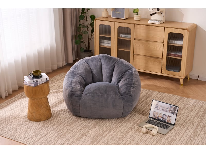  Fauteuil pouf en mousse à mémoire de forme avec soutien du dos et base antidérapante, en polyester gris  - Conforama C