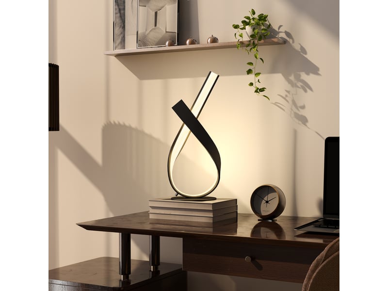  Lampe à poser design contemporain - lampe de table design spirale - alu. Noir led blanc chaud - dim. 21l x 15l x 43h cm  - Conforama W